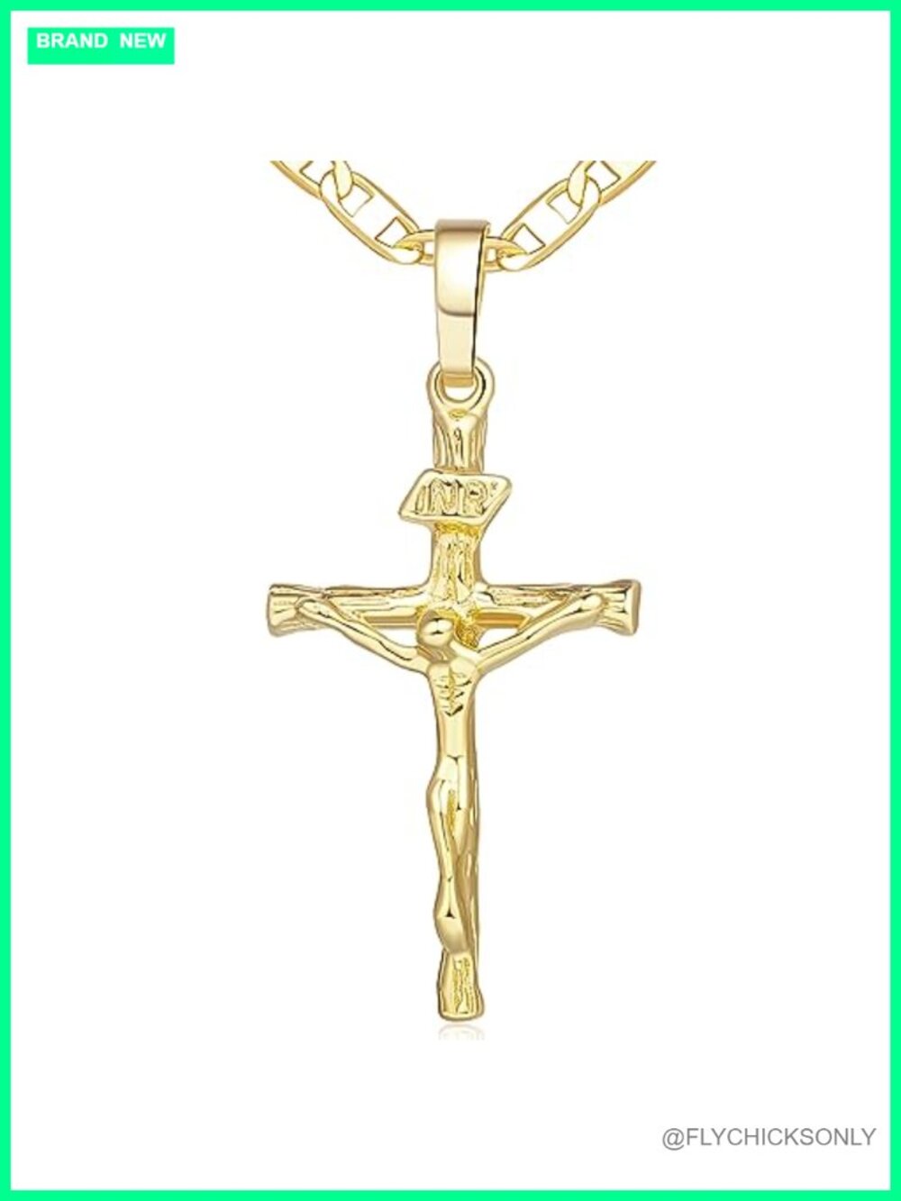 14K Gold Plated Cross Necklace 45cm Lobster Clasp Unisex